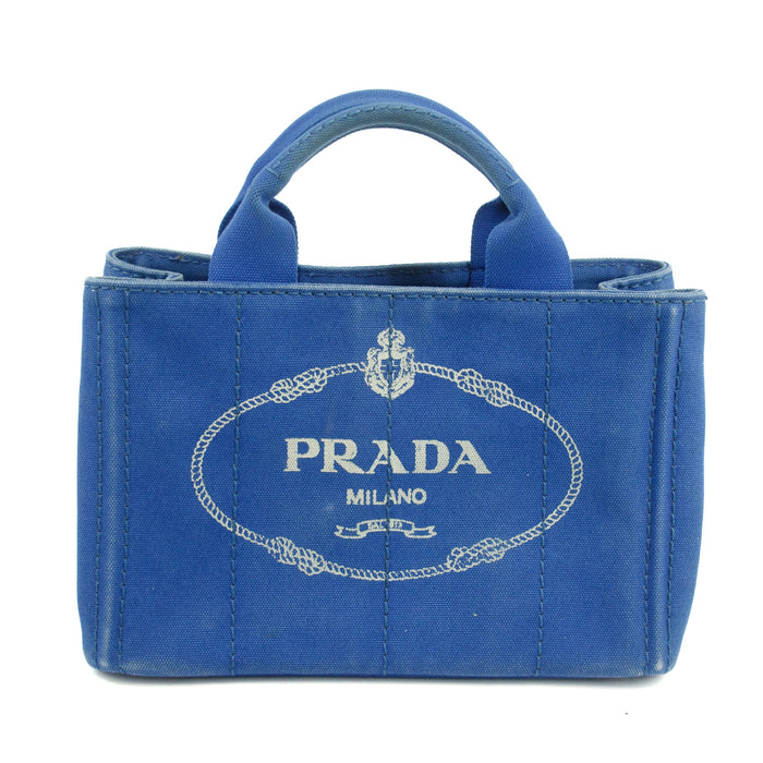 Prada Canvas Canapa Logo Tote Blue Small #3052 by Bolt Boutique
