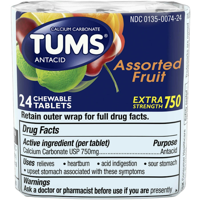Tums Extra Strength Heartburn Relief Chewable Antacid Tablets, Fruit, 8 Count by Pasteur Pharmacy