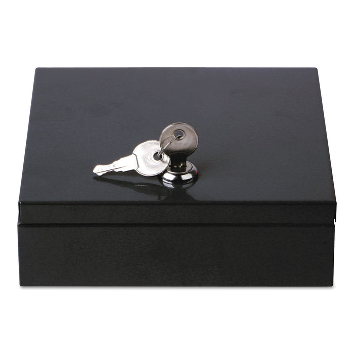 Universal Space-Saving Steel Security Box, Cash, Coin Compartments, 6.75 x 6.78 x 2, Black