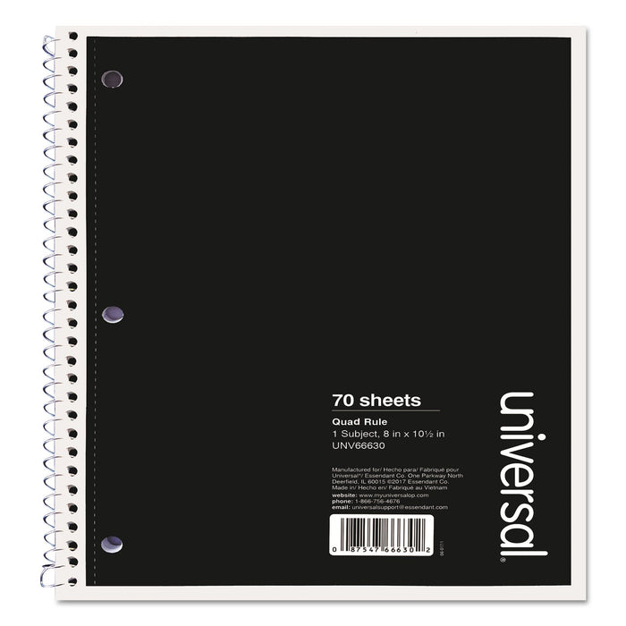 Universal Wirebound Notebook, 1 Subject, Quadrille Rule, Black Cover, 10.5 x 8, 70 Sheets