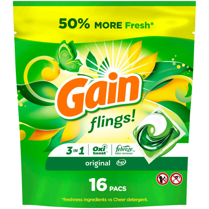 Gain Flings Laundry Detergent Pacs, Original Scent, 16 Count by Pasteur Pharmacy