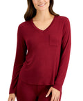 Alfani Essentials Long-Sleeve Pocket Pajama T-Shirt, Garnet, Size Large by Vanessa Jane