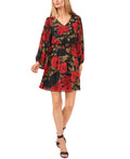 Vince Camuto Floral-Print V-Neck Smocked-Waist Dress, Size Small by Vanessa Jane