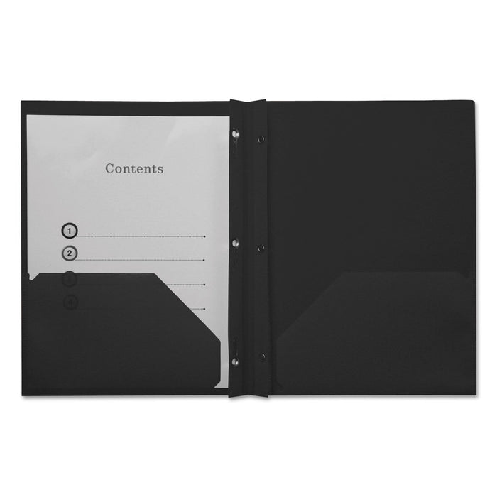 Universal Plastic Twin-Pocket Report Covers, Three-Prong  Fastener, 11 x 8.5, Black/Black, 10/Pack