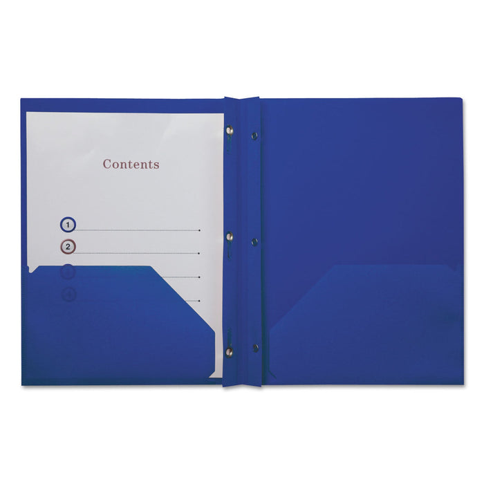 Universal Plastic Twin-Pocket Report Covers, Three-Prong Fastener, 11 x 8.5, Navy Blue/ Navy Blue, 10/Pack