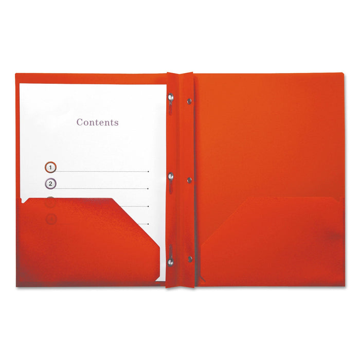 Universal Plastic Twin-Pocket Report Covers, Three-Prong Fastener, 11 x 8.5,  Red/Red, 10/Pack
