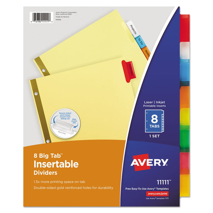 Avery Insertable Big Tab Dividers, 8-Tab, Double-Sided Gold Edge Reinforcing, 11 x 8.5, Buff, Assorted Tabs, 1 Set