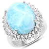 17.62 Carat Genuine Larimar and White Topaz .925 Sterling Silver Ring