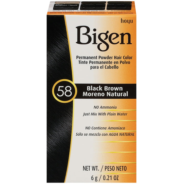 Bigen Permanent Powder Hair Color - 58 Black Brown - Ammonia Free - 0.21 oz by Pasteur Pharmacy
