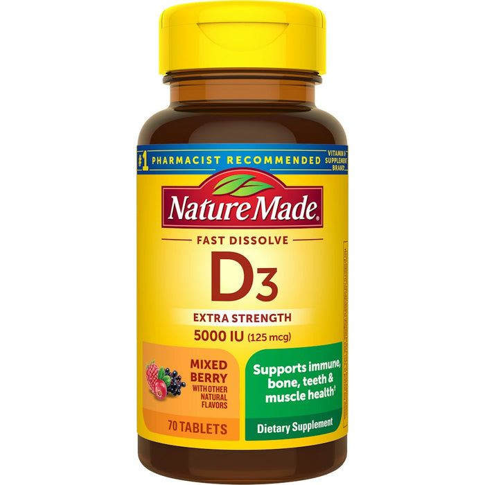 Nature Made Vitamin D3, Fast Dissolve, Extra Strength, 125 Mcg, Tablets, Mixed Berry by Pasteur Pharmacy