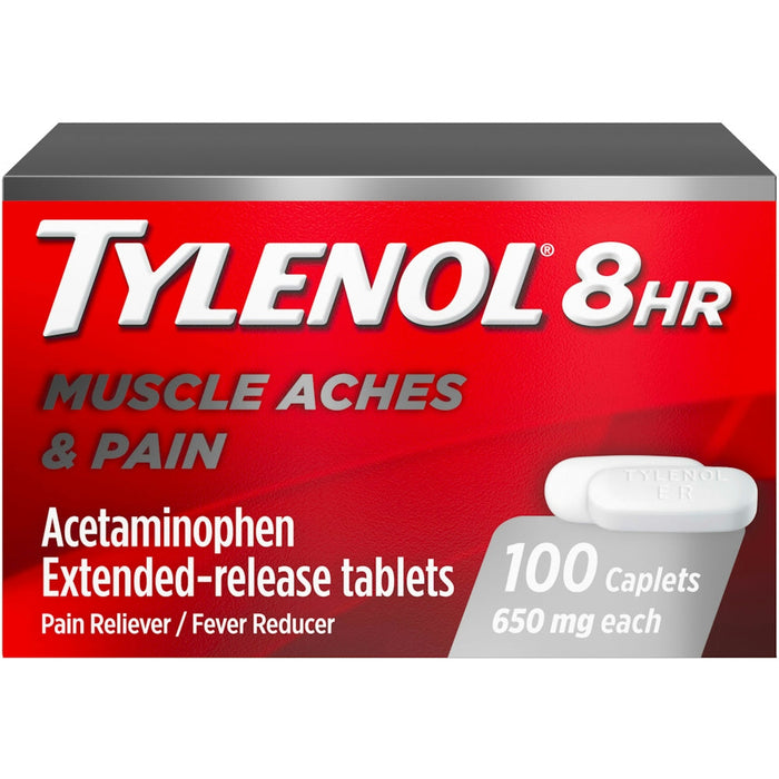 Tylenol 8 HR Muscle Aches & Pain, 650mg Extended-Release, 100 Caplets by Pasteur Pharmacy