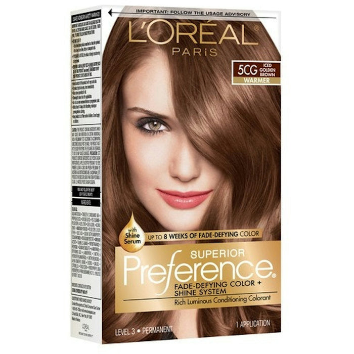 L'Oreal Paris Superior Preference Fade-Defying Shine Permanent Hair Color, 5CG Iced Golden Brown, 1 Kit by Pasteur Pharmacy
