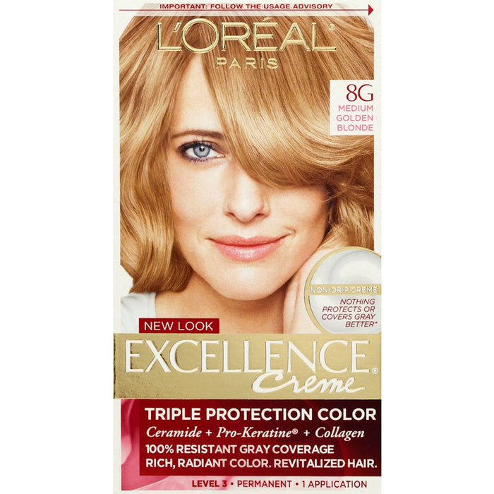 Excellence L'Oreal Paris Créme Permanent Triple Protection Hair Color, 8G Medium Golden Blonde, 1 Kit by Pasteur Pharmacy