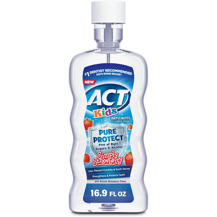 ACT Kids Anticavity Fluoride Rinse, Pure Protect Strawberry, 16.9 fl oz – Alcohol-Free & Dye-Free by Pasteur Pharmacy