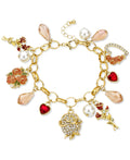 Holiday Lane Gold-Tone Multi-Stone Heart and Flower Charm Bracelet by Vanessa Jane