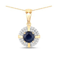 Genuine 10K Blue Sapphire Diamond Halo Pendant by Fine Color Jewels