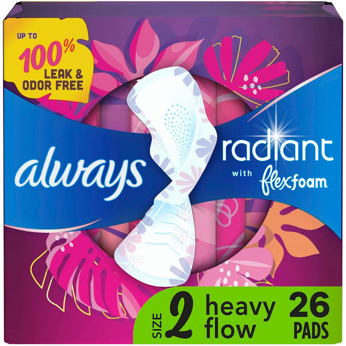 Always Radiant Pads, Size 2, Heavy Flow Absorbency, Light Clean Scent, 26 Count by Pasteur Pharmacy