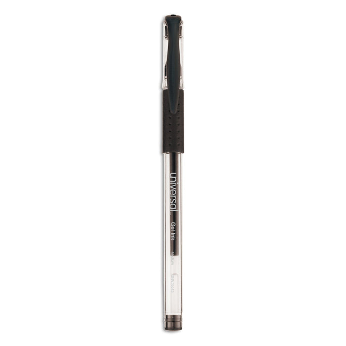Universal Comfort Grip Gel Pen, Stick, Medium 0.7 mm, Black Ink, Clear Barrel, 60/Pack