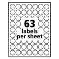 Avery Removable Multi-Use Labels, Inkjet/Laser Printers, 1" dia, White, 63/Sheet, 15 Sheets/Pack