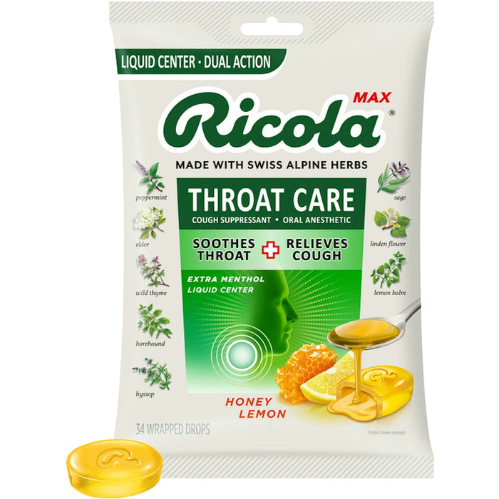 Ricola Drops, Honey Lemon, Throat Care, Extra Menthol, Liquid Center, Wrapped Drops by Pasteur Pharmacy