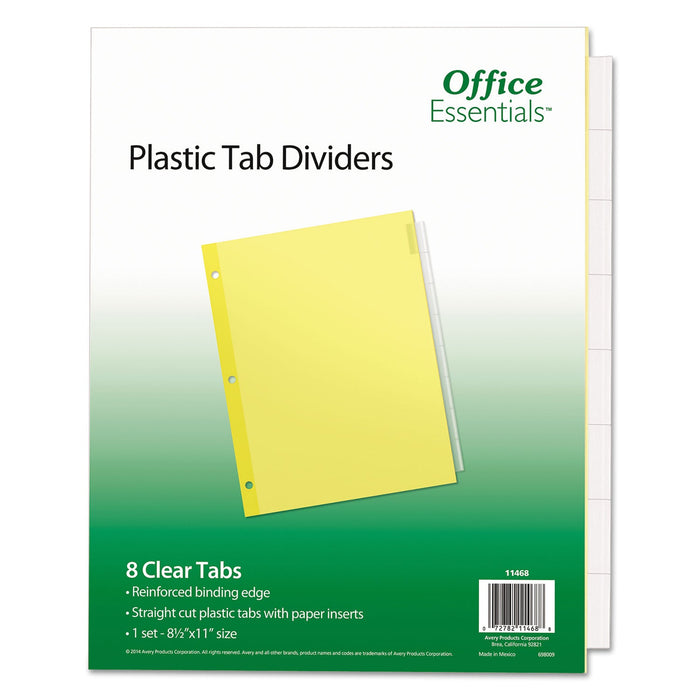 Office Essentials Plastic Insertable Dividers, 8-Tab, 11 x 8.5, Clear Tabs, 1 Set