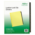 Office Essentials Preprinted Black Leather Tab Dividers, 31-Tab, 1 to 31, 11 x 8.5, Buff, 1 Set