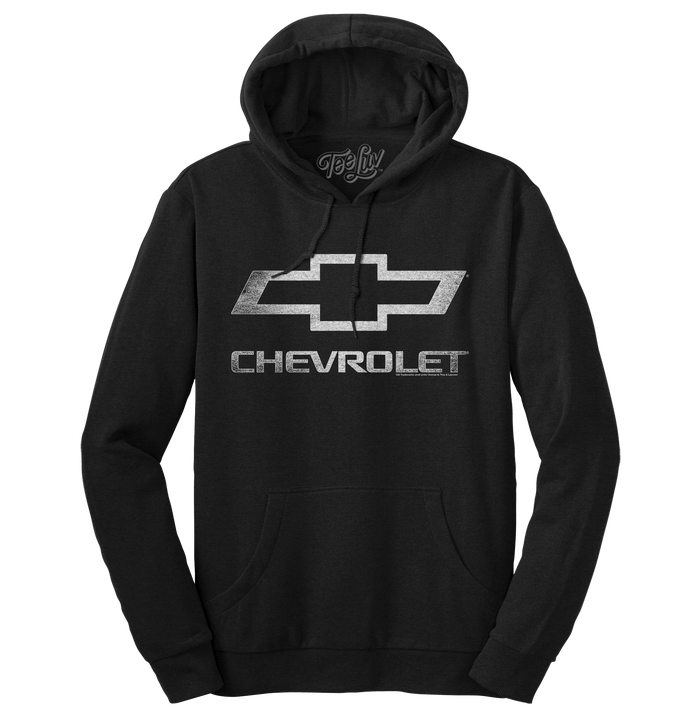 Chevrolet Logo Pullover Hooded Fleece Sweatshirt - Black by Tee Luv