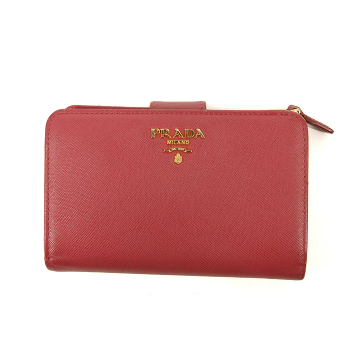 Prada Saffiano Lux Bifold Leather Hot Pink Zip Wallet #3085 by Bolt Boutique