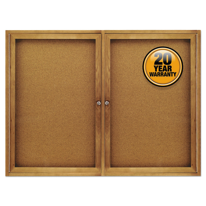 Quartet Enclosed Bulletin Board, Natural Cork/Fiberboard, 48 x 36, Oak Frame