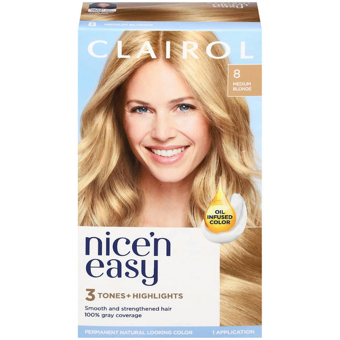 Nice’n Easy Clairol Nice N 8 Medium Blonde Permanent Hair Color, Kit by Pasteur Pharmacy