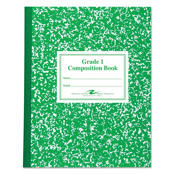 Roaring Spring Grade School Ruled Composition Book, Manuscript Format, Green Cover, 9.75 x 7.75, 50 Sheets