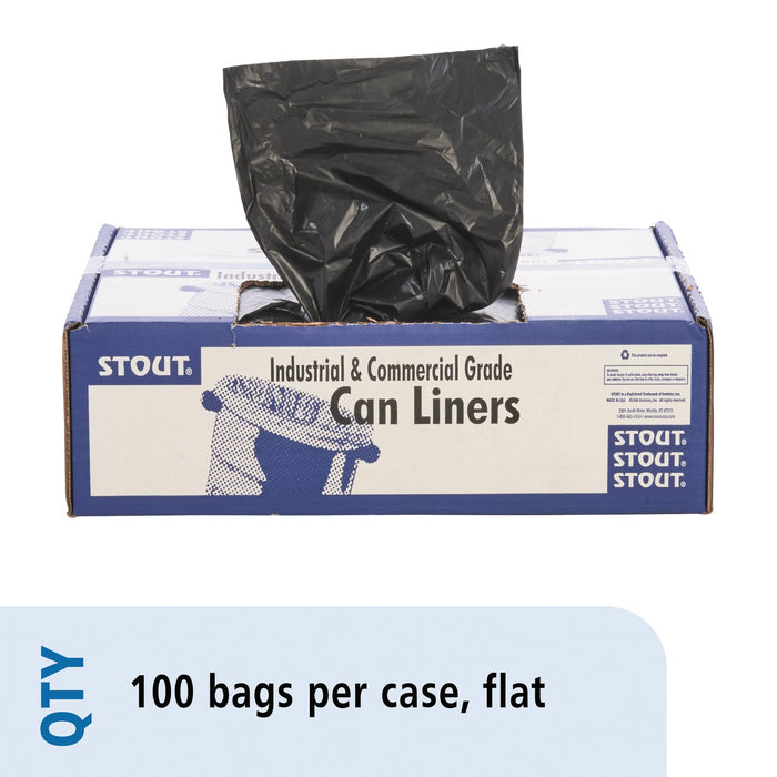 Stout Total Recycled Content Plastic Trash Bags, 60 gal, 1.5 mil, 36" x 58", Brown/Black, 100/Carton