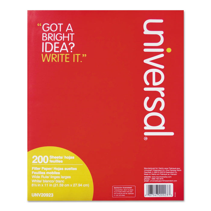Universal Filler Paper, 3-Hole, 8.5 x 11, Wide/Legal Rule, 200/Pack