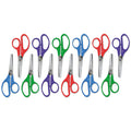 Universal Kids' Scissors, Rounded Tip, 5" Long, 1.75" Cut Length, Assorted Straight Handles, 12/Pack
