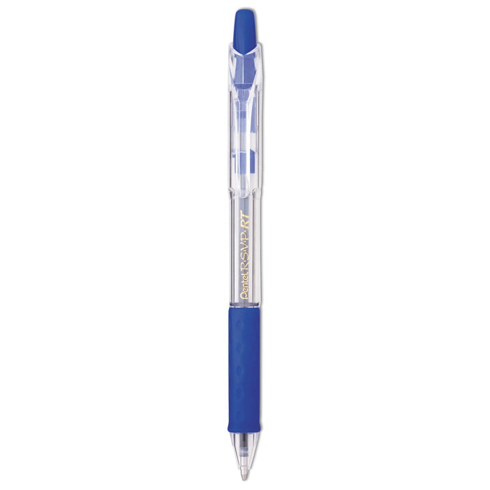 Pentel R.S.V.P. RT Ballpoint Pen, Retractable, Medium 1 mm, Blue Ink, Clear Barrel, Dozen