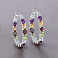 Multi Stone Hoop Earrings by Fine Color Jewels
