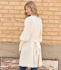 Solid Color Open Front Cardigan with Tie - Apricot by Boutique 23