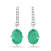 1.44 Ct Oval Green Zambian Emerald Diamond Prong 10K Gold Dangle Earrings