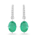 1.44 Ct Oval Green Zambian Emerald Diamond Prong 10K Gold Dangle Earrings by Fine Color Jewels