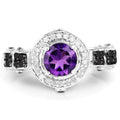 1.02 Carat Genuine Amethyst, Black Diamond & White Diamond .925 Sterling Silver Ring by Bids.com