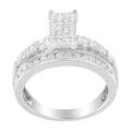 14K White Gold 1.0 Cttw Mixed-Cut Diamond Rectangle Invisible-Set Composite Cluster Ring with Bar- and Channel-Set Band (H-I Color, SI2-I1 Clarity) - Size 7 by Bids.com