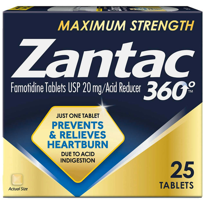 Zantac 360 Max Strength Acid Reducer 20mg – Heartburn Relief, 25 Tablets by Pasteur Pharmacy