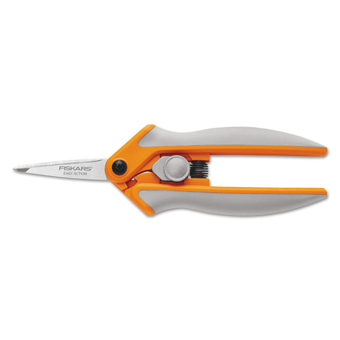 Fiskars Easy Action Micro-Tip Scissors, Pointed Tip, 5" Long, 1.75" Cut Length, Gray Straight Handle