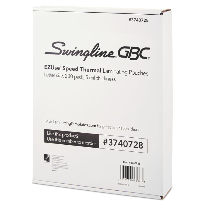 GBC EZUse Thermal Laminating Pouches, 5 mil, 9" x 11.5", Gloss Clear, 200/Pack