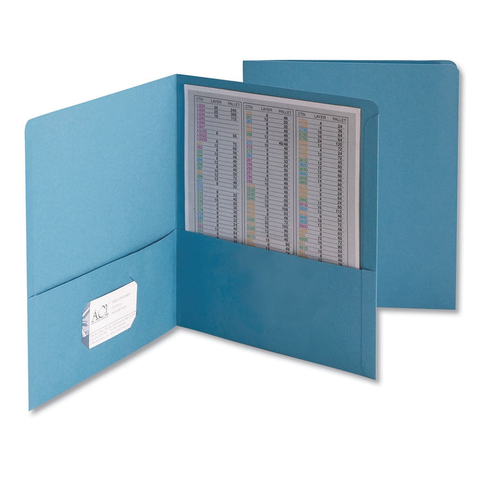 Smead Two-Pocket Folder, Embossed Leather Grain Paper, 100-Sheet Capacity, 11 x 8.5, Blue, 25/Box