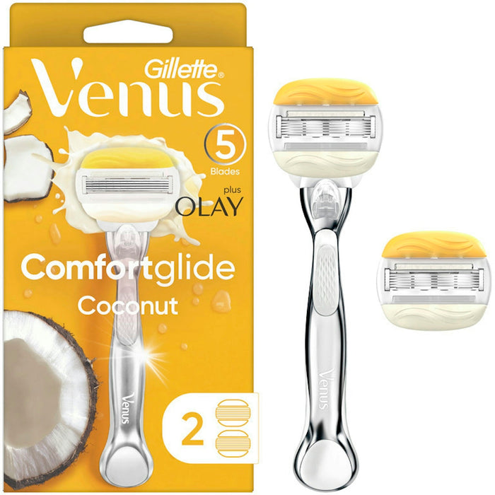 Venus Gillette Comfortglide Plus Olay Coconut Women's Razor Handle + 2 Blade Refills by Pasteur Pharmacy