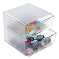 deflecto Stackable Cube Organizer, 2 Compartments, 2 Drawers, Plastic, 6 x 7.2 x 6, Clear