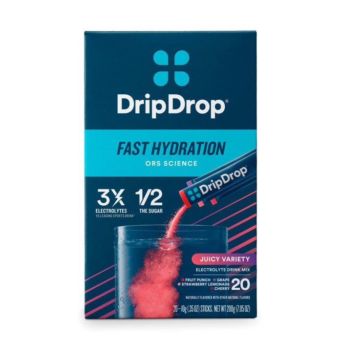 Drip Drop Dehydration Relief Fast Juicy Electrolyte Drink Mix Variety Carton by Pasteur Pharmacy