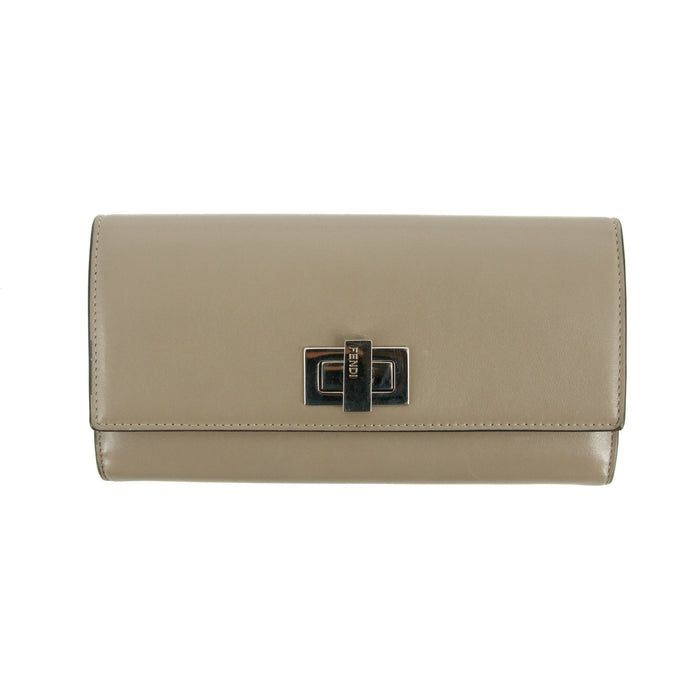Fendi Peekaboo Grey Leather Turnlock Long Wallet #3109 by Bolt Boutique