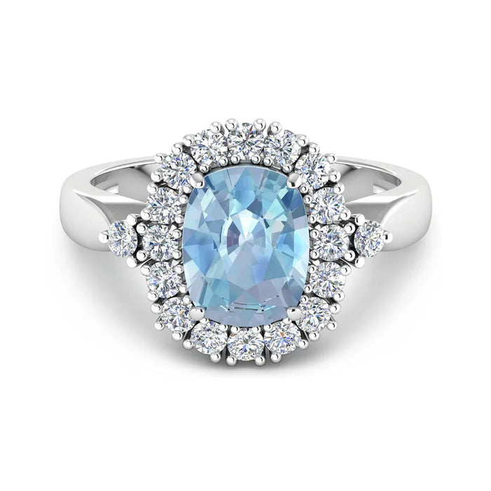 Genuine Diamond and Aquamarine Halo Ring by Fine Color Jewels